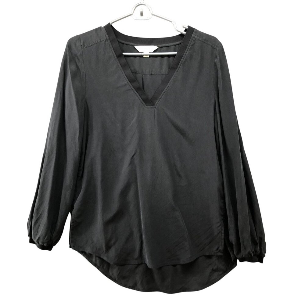 Autograph (M&S) 100% Silk Long Sleeve‎ Blouse Womens 4 (S) UK 8 Black V-Neck